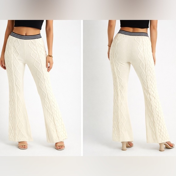 free people movement Pants - FreePeople Snowfall pants Size XS Cream Knit Flared Pants with Striped Waistband